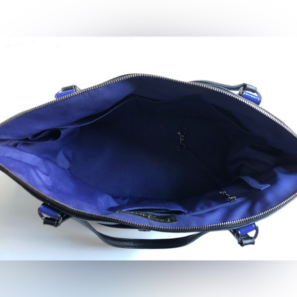 Eric Javits Patent and Saffiano Leather Handbag in Purplish Blue and Black - Picture 13 of 14